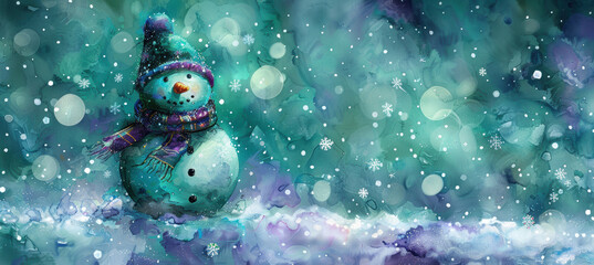 Obraz premium Adorable Snowman in Bokeh Lights