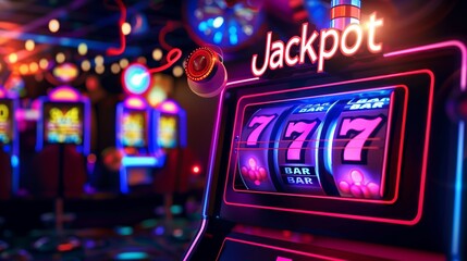 Casino gambling slot machine jackpot winner, big win 777 casino slots photo background concept. Generative AI