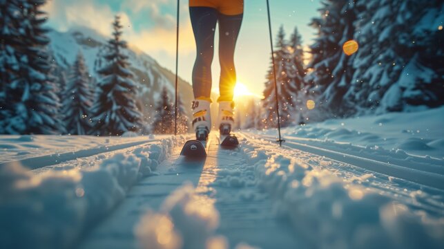 cross country skier in the mountains