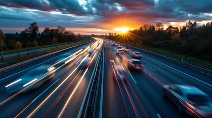 Obraz premium high speed cars driving on the highway, motion blur effect