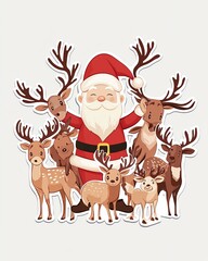 Santa Claus and reindeer sticker set, 3D realistic High quality image files, and festive, perfect for Christmas decorations,