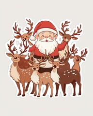 Santa Claus and reindeer sticker set, 3D realistic High quality image files, and festive, perfect for Christmas decorations,