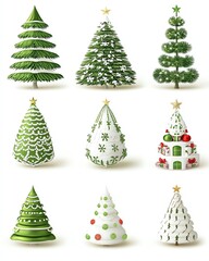 Fototapeta premium Christmas tree set Stickers , isolated on a white background, 3D realistic High quality image files,,