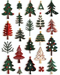 Christmas tree set Stickers , isolated on a white background, 3D realistic High quality image files,,