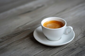 Obraz premium A cup of espresso on a rustic wooden table.