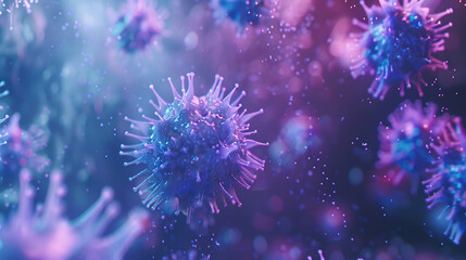 Fototapeta premium Close up of viruses on purple background