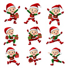 Fototapeta premium Elf Christmas sticker set, playful and 3D realistic High quality image files, design, ideal for holiday crafts,