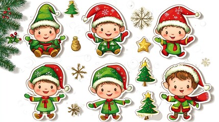 Elf Christmas sticker set, playful and 3D realistic High quality image files, design, ideal for holiday crafts,