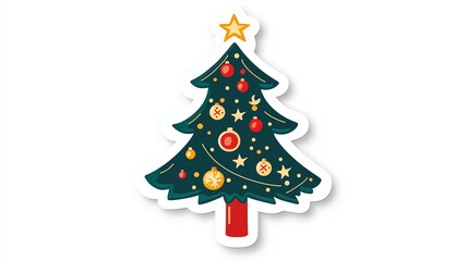 Obraz premium Christmas tree sticker set, simple and clean design, perfect for holiday crafts,