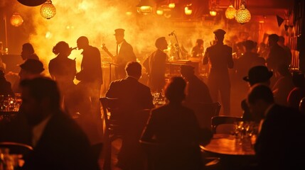 Jazz Band Playing in a Smoky Bar