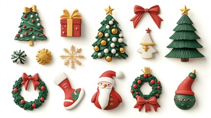 Random Christmas set Stickers , isolated on a white background, 3D realistic High quality image files,,