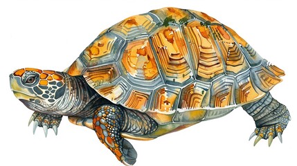 Fototapeta premium Realistic turtle with intricate shell patterns,Clipart, watercolor illustration, Perfect for nursery art The style is hand drawn, white background