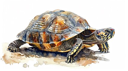 Fototapeta premium Land turtle crawling on the ground,Clipart, watercolor illustration, Perfect for nursery art The style is hand drawn, white background