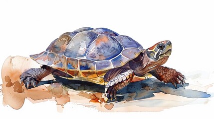 Fototapeta premium Land turtle crawling on the ground,Clipart, watercolor illustration, Perfect for nursery art The style is hand drawn, white background