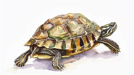 Obraz premium Land turtle crawling on the ground,Clipart, watercolor illustration, Perfect for nursery art The style is hand drawn, white background