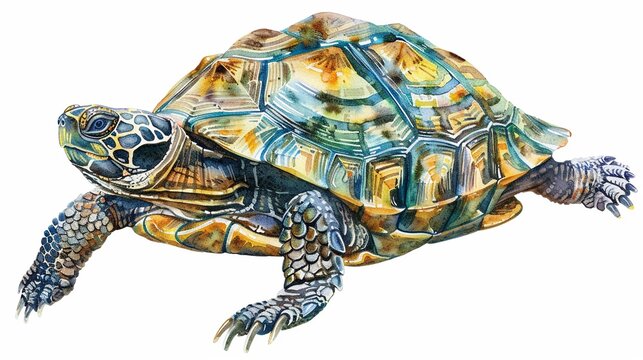 Realistic turtle with intricate shell patterns,Clipart, watercolor illustration, Perfect for nursery art The style is hand  drawn, white background