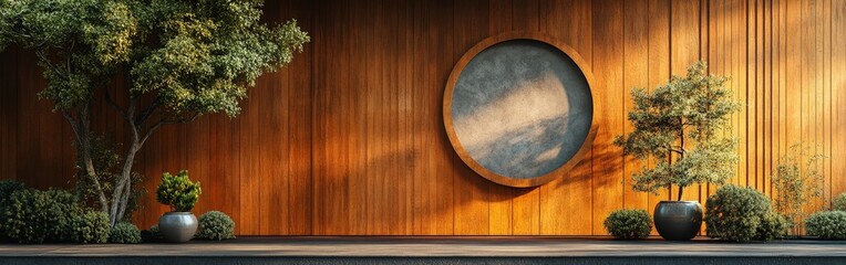 Stylish Wooden Wall Hosting Circular Signboard