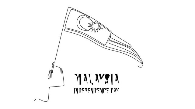 Malaysia Independence Day concept. Single line draw design. Full length animation illustration. High quality 4k footage.