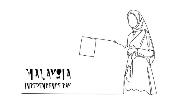 Malaysia Independence Day concept. Single line draw design. Full length animation illustration. High quality 4k footage.