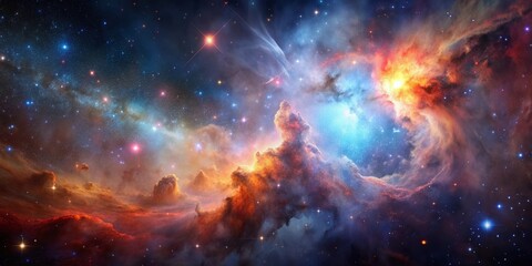 Fototapeta premium A stunning image of an emission nebula and gas clouds in a distant galaxy, galaxy, emission nebula, gas clouds, stars