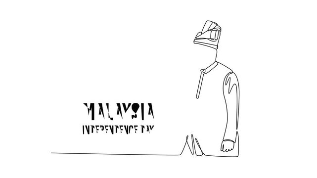 Malaysia Independence Day concept. Single line draw design. Full length animation illustration. High quality 4k footage.
