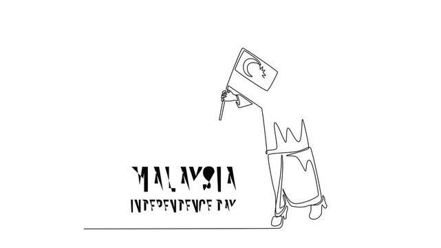Malaysia Independence Day concept. Single line draw design. Full length animation illustration. High quality 4k footage.