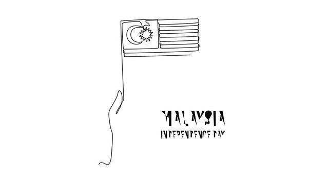 Malaysia Independence Day concept. Single line draw design. Full length animation illustration. High quality 4k footage.