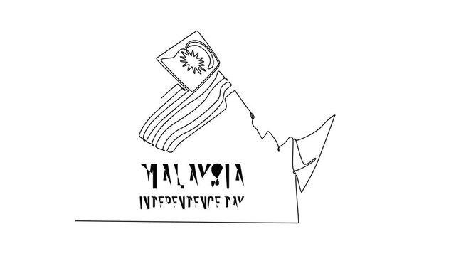 Malaysia Independence Day concept. Single line draw design. Full length animation illustration. High quality 4k footage.