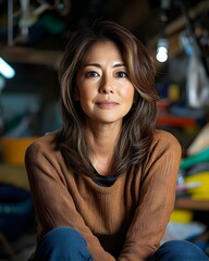 Portrait of a middle-aged woman with long brown hair.