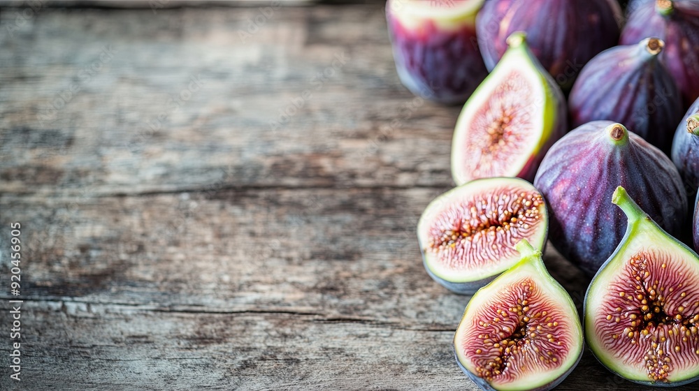 Sticker Fresh Figs on a Wooden Table