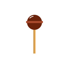 Lollipop vector illustration isolated on white background. Cartoon brown round popsicle on stick. Lolly candy sucker for kids. Vector clipart icon. Eps 10 design.