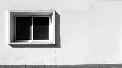 Monochrome architectural shadows and light play on white wall from window