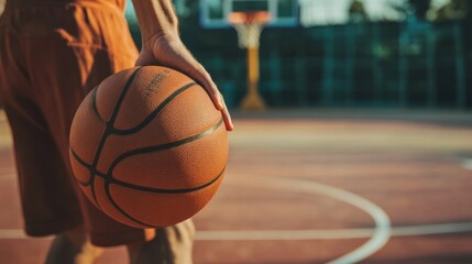 Basketball Player Holding the Ball on a Court