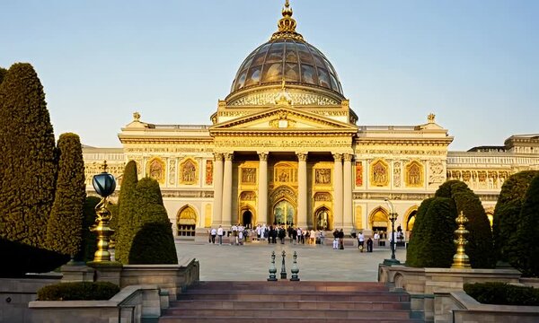 Perspective view of the Petit Palais museum's front side and entrance, built in Beaux-Arts architecture in Paris, France.