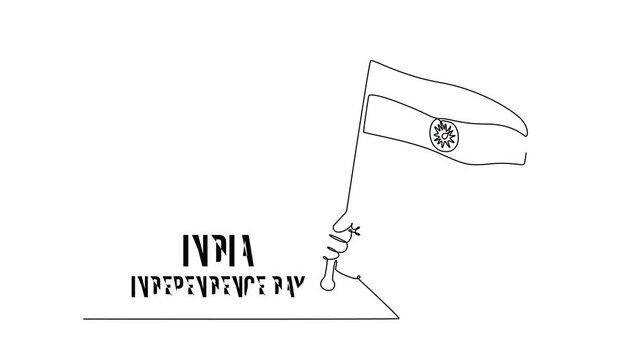 Happy India Independence Day concept. Single line draw design. Full length animation illustration. High quality 4k footage.