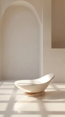 Fototapeta premium A sleek lounge chair sits in a spacious, well-lit room adorned with soft shadows