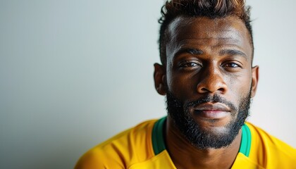 Brazilian Black Man Fan with Soccer Team Shirt Isolated on White. 