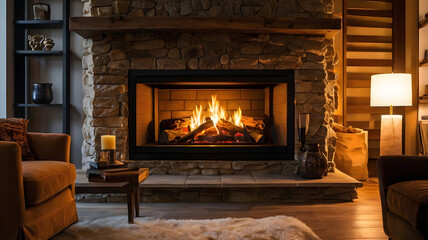 fireplace with christmas decorations, ai generated