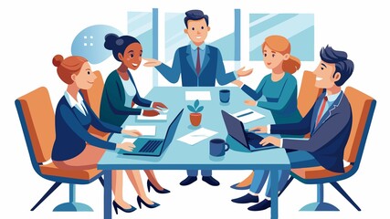 The business professionals engaged in a negotiation at a boardroom table. The importance of open communication and a collaborative approach, where all parties work towards finding common ground 