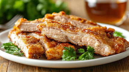 golden, brown, crispy fried pork. AI generative