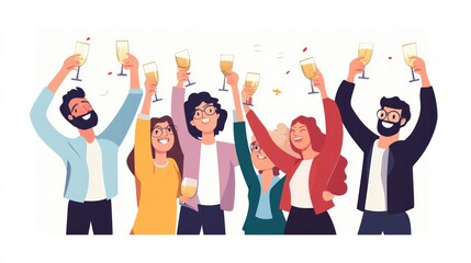 Cheerful Group Celebrating with Champagne