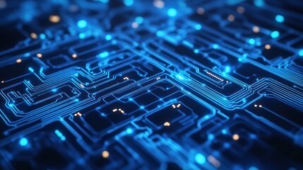 Close-up of a Blue Illuminated Circuit Board