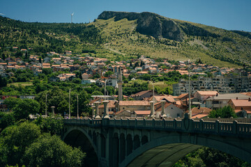 Neretva River flowing through the city of Mostar in Bosnia and Herzegovina.