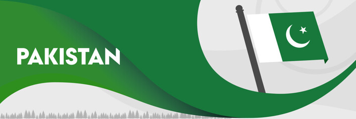 Pakistan independence day banner, Green white flag colors background and geometric abstract modern design. Pakistani flag national day business theme. Vector Illustration.