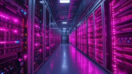 Server Room with Pink Neon Lights