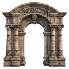 Elements of architecture of buildings, ancient doorways and arches, doors and apertures. On the streets in Georgia, public places Isolated on transparent background. 3d illustration.