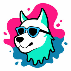 Dog logo design vector art illustration. Dog with sunglasses icon illustration.
