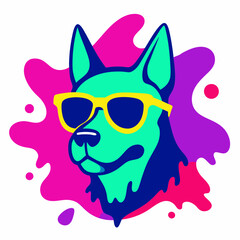 Dog logo design vector art illustration. Dog with sunglasses icon illustration.
