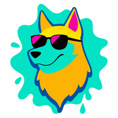 Dog logo design vector art illustration. Dog with sunglasses icon illustration.
