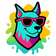 Dog logo design vector art illustration. Dog with sunglasses icon illustration.
